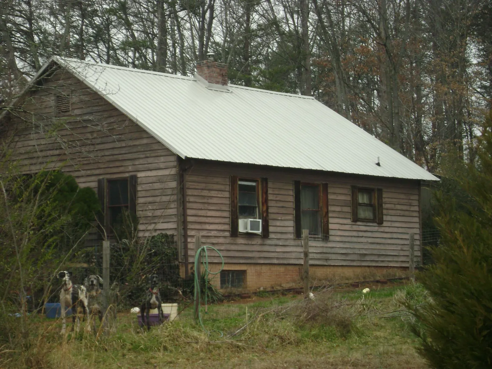 White metal roof on an old wood sided farmhouse, from a Metal Roof Installation job in Holt